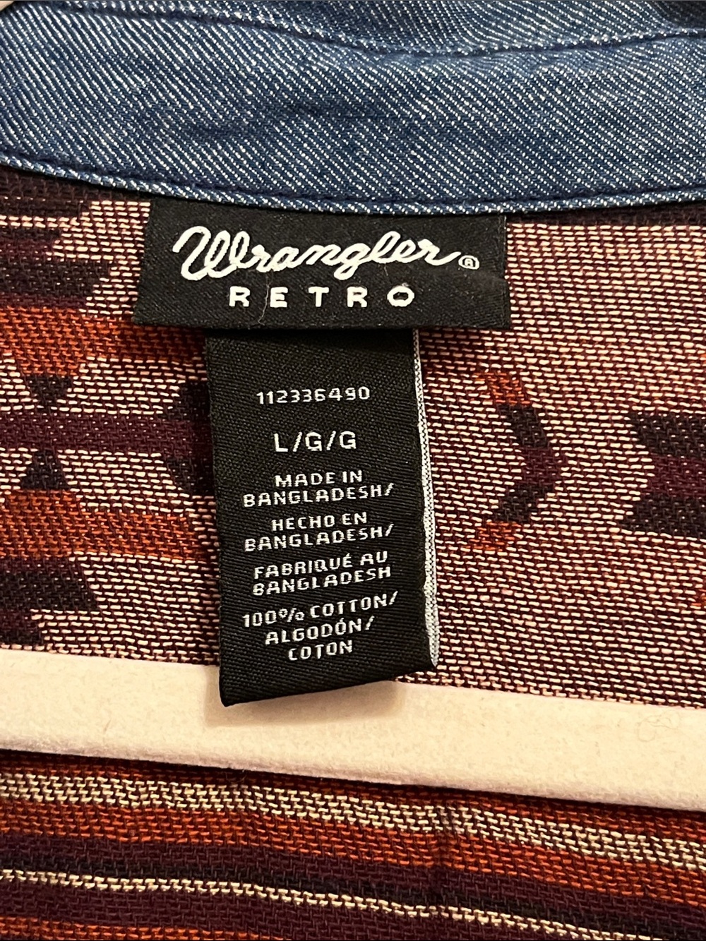 Wrangler Blue Denim Western Button-Down Shirt with Rust Yoke - Picture 2 of 9